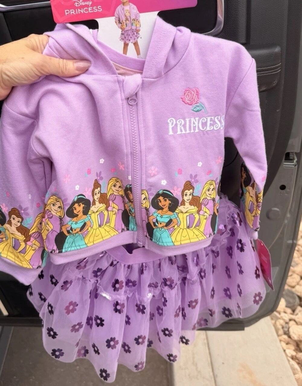 4T Disney Princess 3pc Skirt Set Outfit Clothes Hoodie, Tee, Skirt Jacket